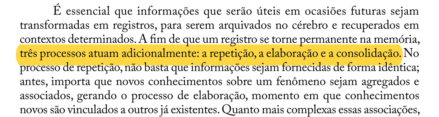 Trecho do artigo de Costa (2023) sobre os três processos da memória